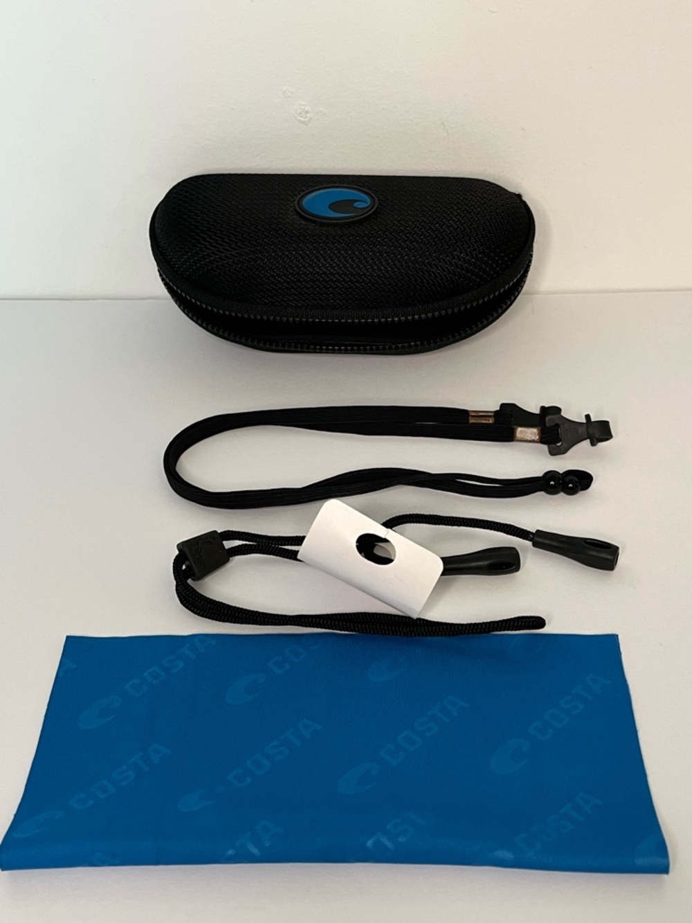 Costa Black Hard Zip Sunglass Case with Blue Logo and Cloth